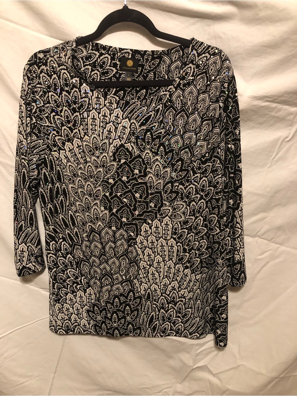 New JM Collection Black & White Patterned Women's Top Size Large